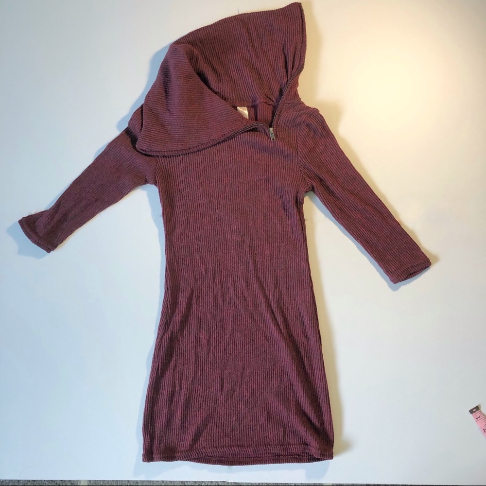 Burgundy Maroon Sweater Dress, turtleneck, S